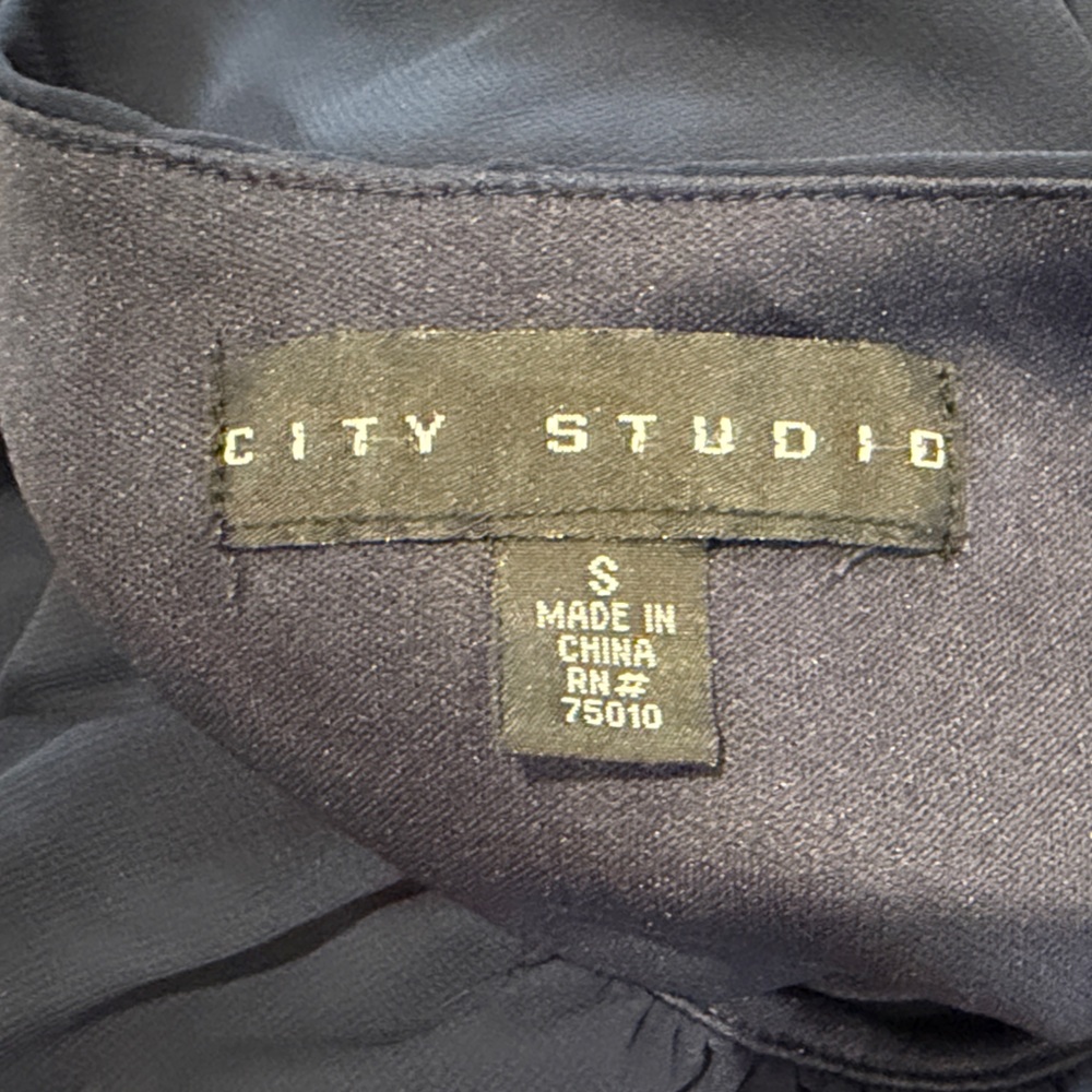 City Studio Crochet Blouson Waist Split Sleeve Navy Dress Sheer Small Delicate - Picture 15 of 15